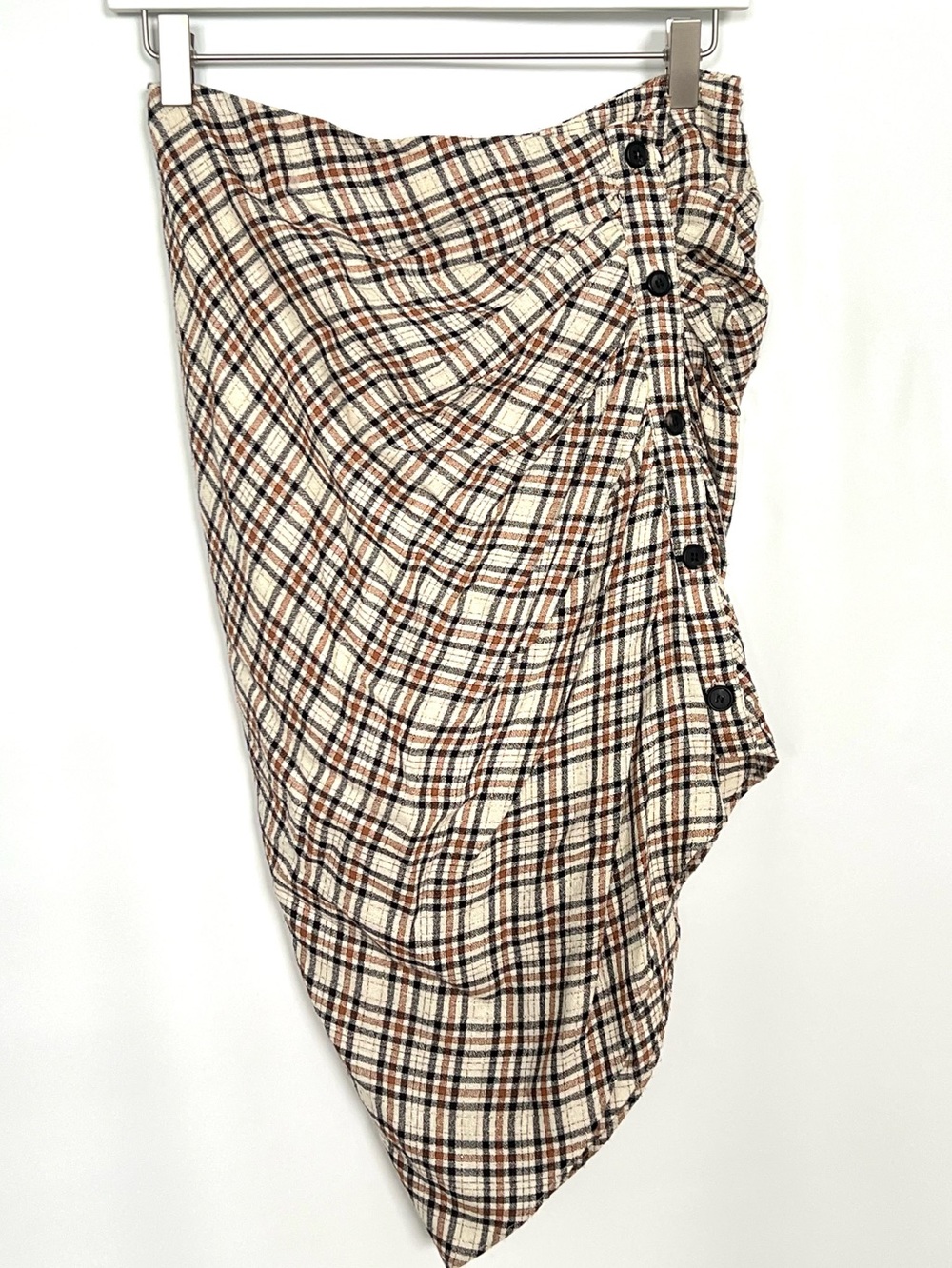 Veronica Beard Murphy Plaid Ruched Asymmetrical Mini Skirt Size 4 - Picture 4 of 9